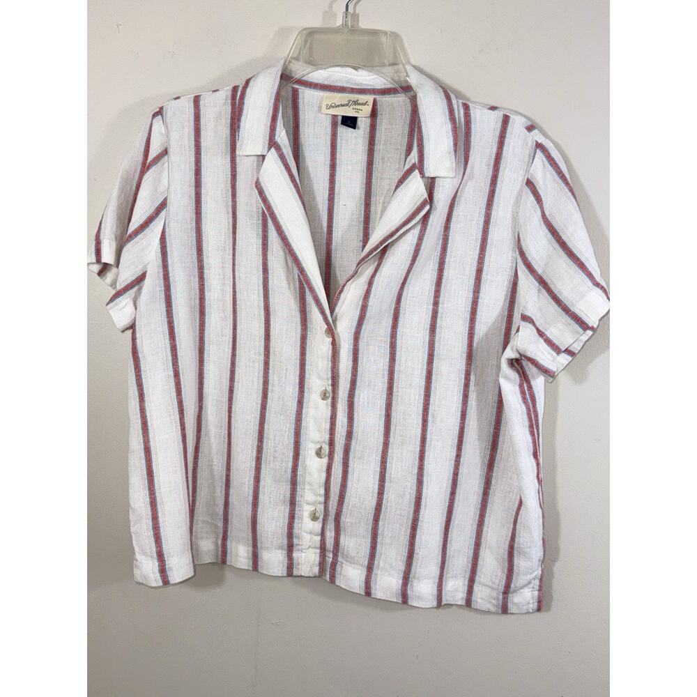 Universal Thread Linen Rayon Striped Shirt Women Size S White Beachy Coastal